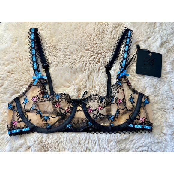 Honey Birdette PASCALE🩵 Blue Pink Embroidered Bra 32A - Picture 2 of 4